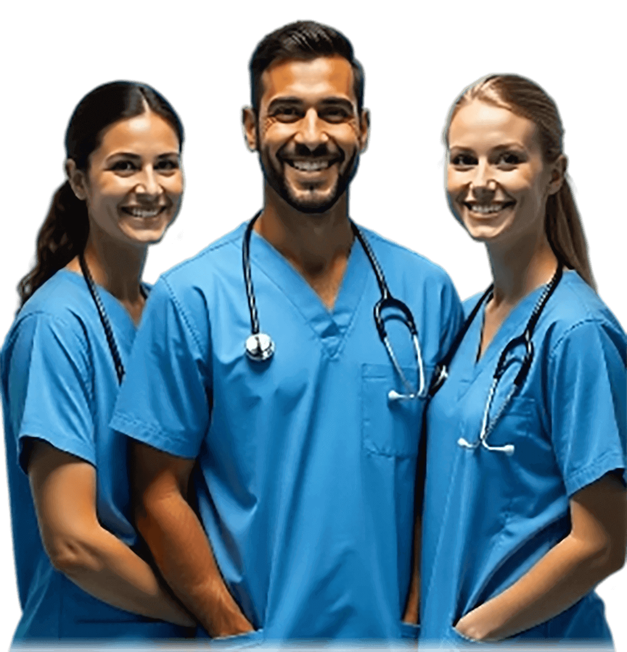 Three Testavia nurses in scrubs